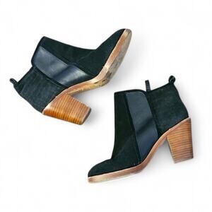 Matt Bernson Leather Ankle Boots Black Suede Wood Heel 7 Modern Classic